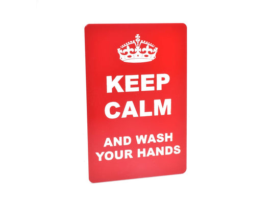 🧼 Keep Calm and Wash Your Hands Sign – Red Aluminium – 140x90mm – UK Made – by North By North East – Signs