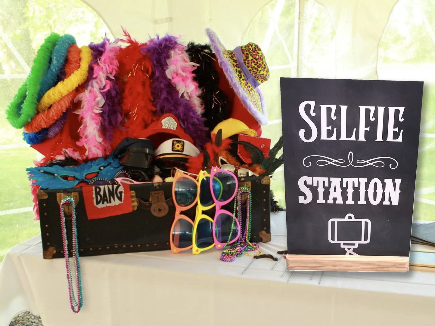 A4 Selfie Station Sign – Chalkboard Effect Photo Booth Prop with Acrylic Feet – by North By North East – Signs