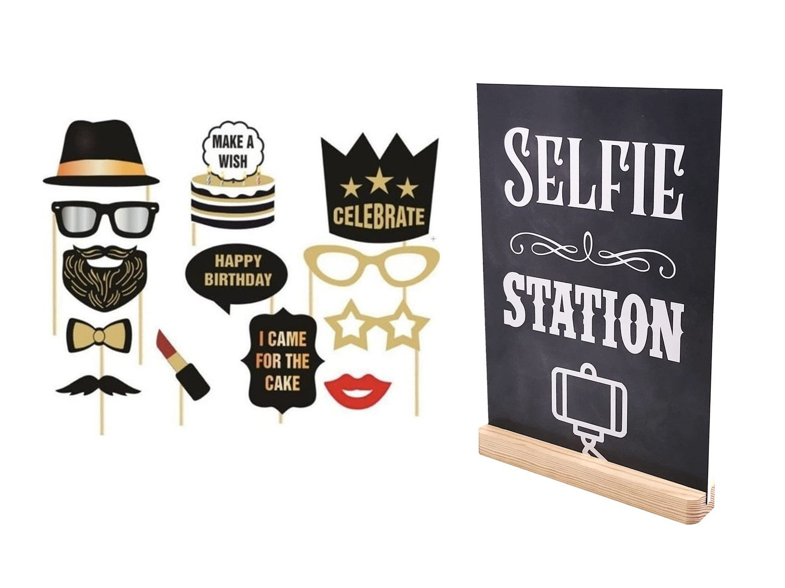 A4 Selfie Station Sign – Chalkboard Effect Photo Booth Prop with Acrylic Feet – by North By North East – Signs