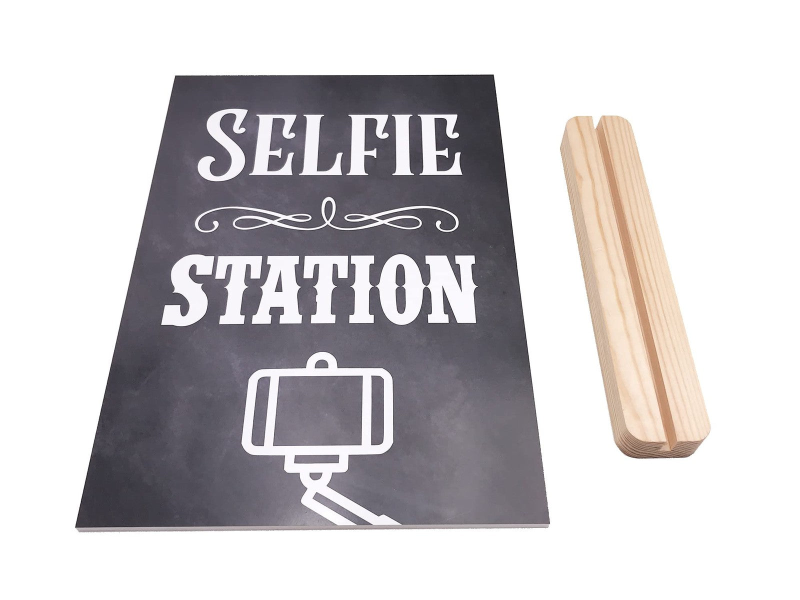 A4 Selfie Station Sign – Chalkboard Effect Photo Booth Prop with Acrylic Feet – by North By North East – Signs