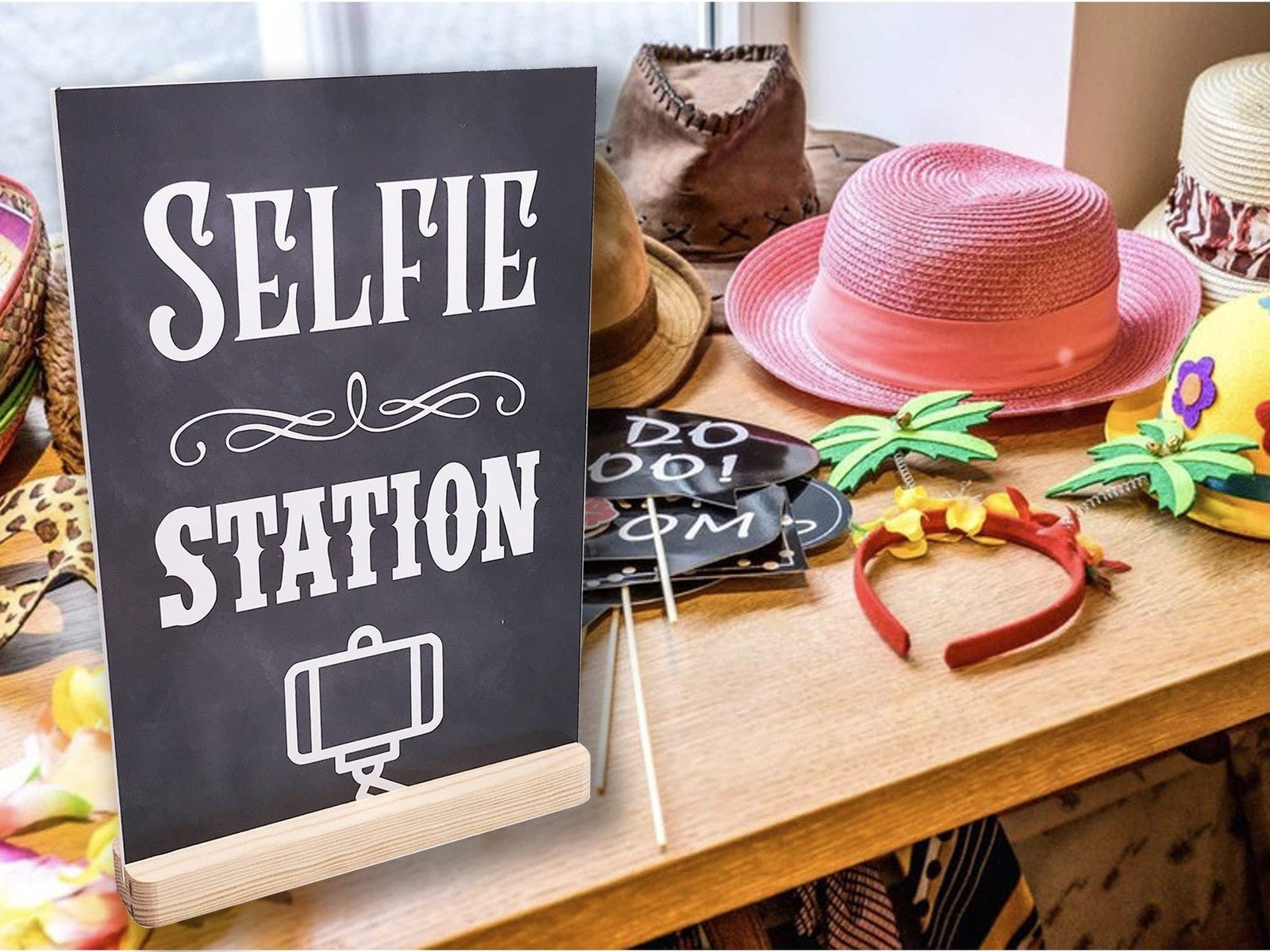 A4 Selfie Station Sign – Chalkboard Effect Photo Booth Prop with Acrylic Feet – by North By North East – Signs