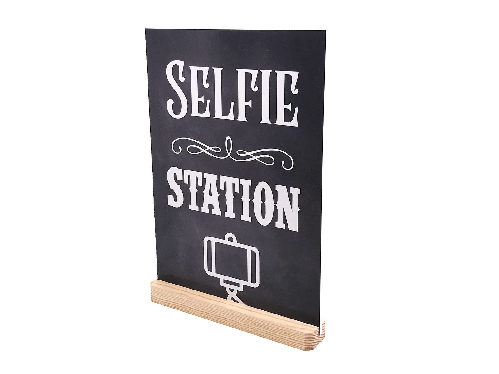 A4 Selfie Station Sign – Chalkboard Effect Photo Booth Prop with Acrylic Feet – by North By North East – Signs
