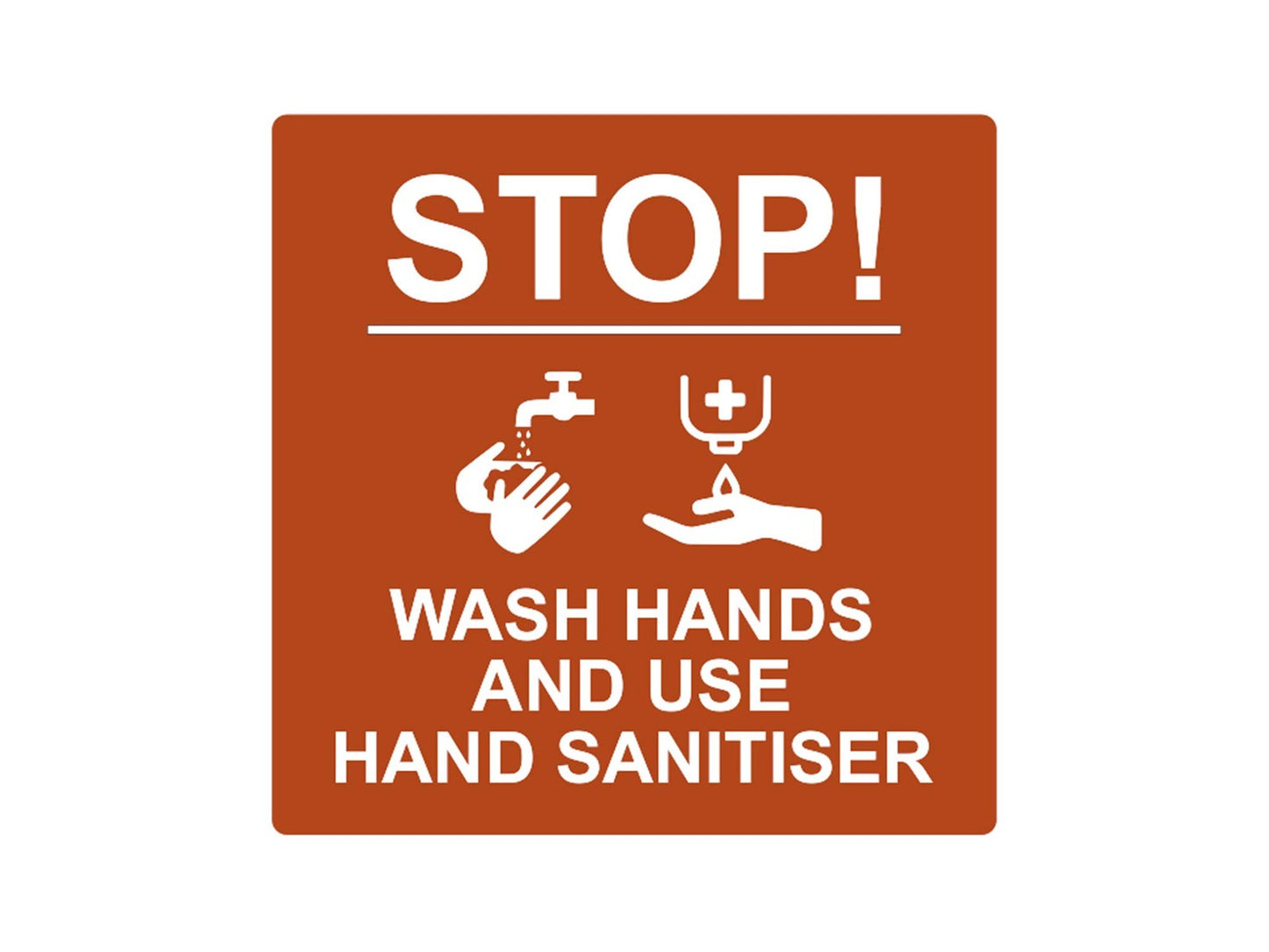 Stop Wash Hands & Use Hand Sanitiser Sign – 145mm Red Aluminium Self Adhesive – by North By North East – Signs