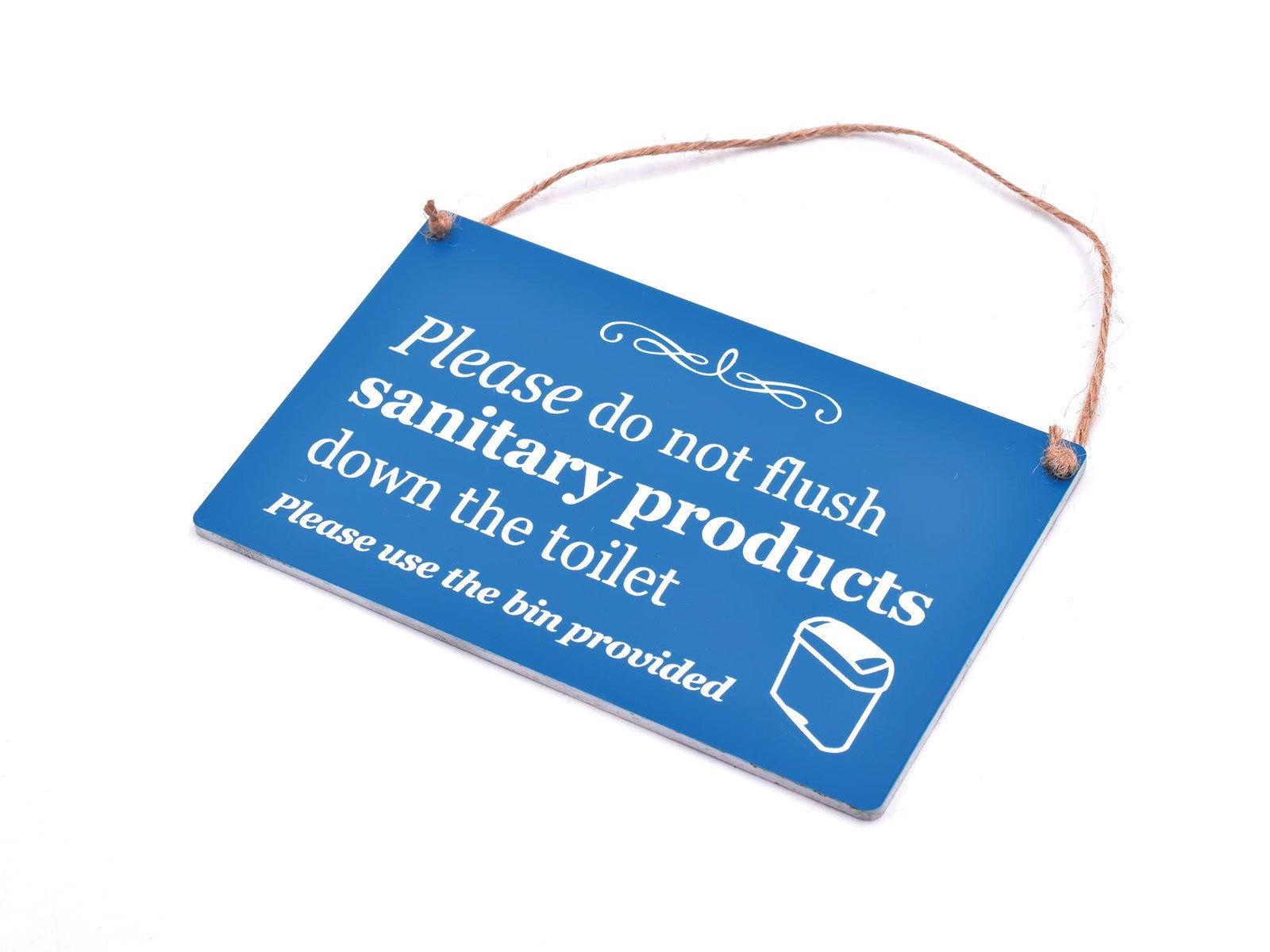 🚻 Do Not Flush Sanitary Products Toilet Sign – Blue ACM 140x90mm – UK Made – by North By North East – Toilet & Bathroom Signs