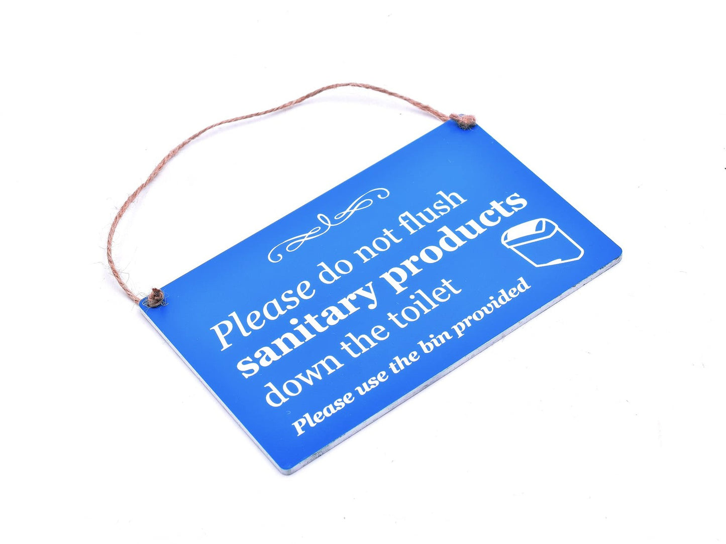 🚻 Do Not Flush Sanitary Products Toilet Sign – Blue ACM 140x90mm – UK Made – by North By North East – Toilet & Bathroom Signs