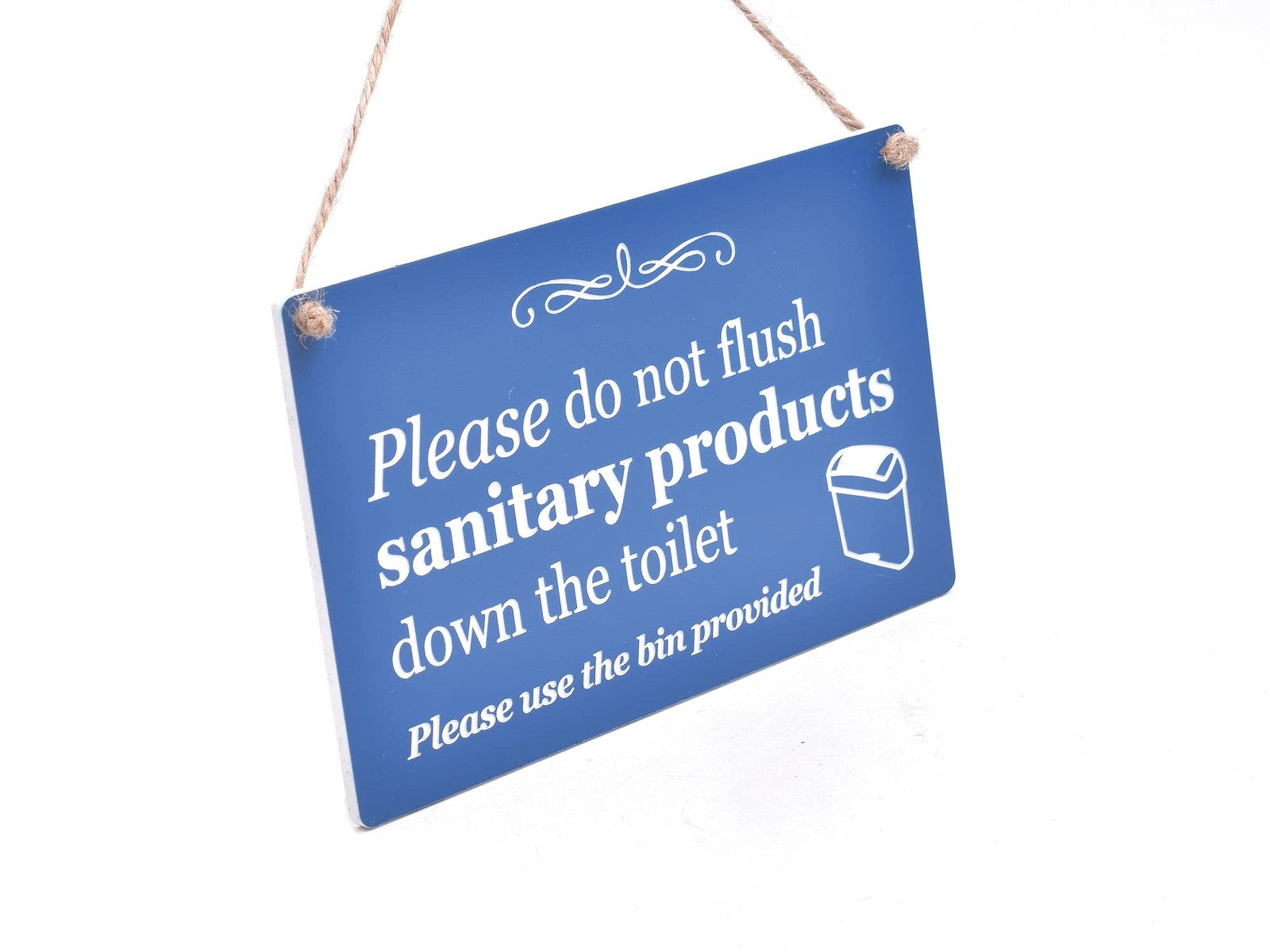 🚻 Do Not Flush Sanitary Products Toilet Sign – Blue ACM 140x90mm – UK Made – by North By North East – Toilet & Bathroom Signs