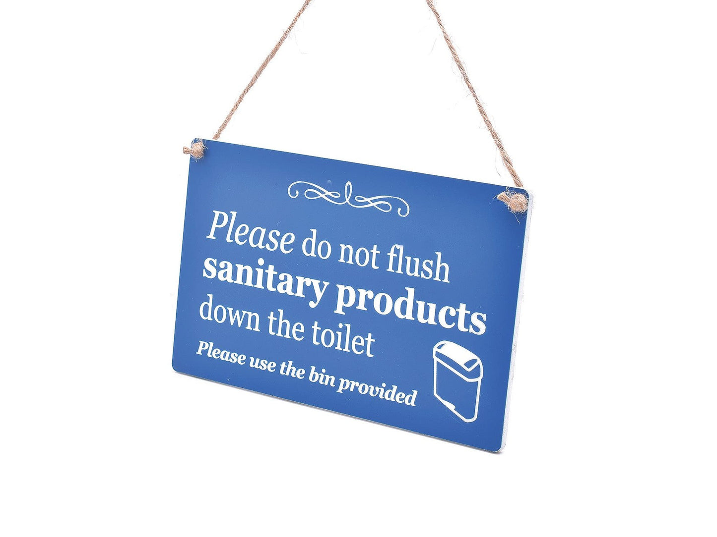 🚻 Do Not Flush Sanitary Products Toilet Sign – Blue ACM 140x90mm – UK Made – by North By North East – Toilet & Bathroom Signs