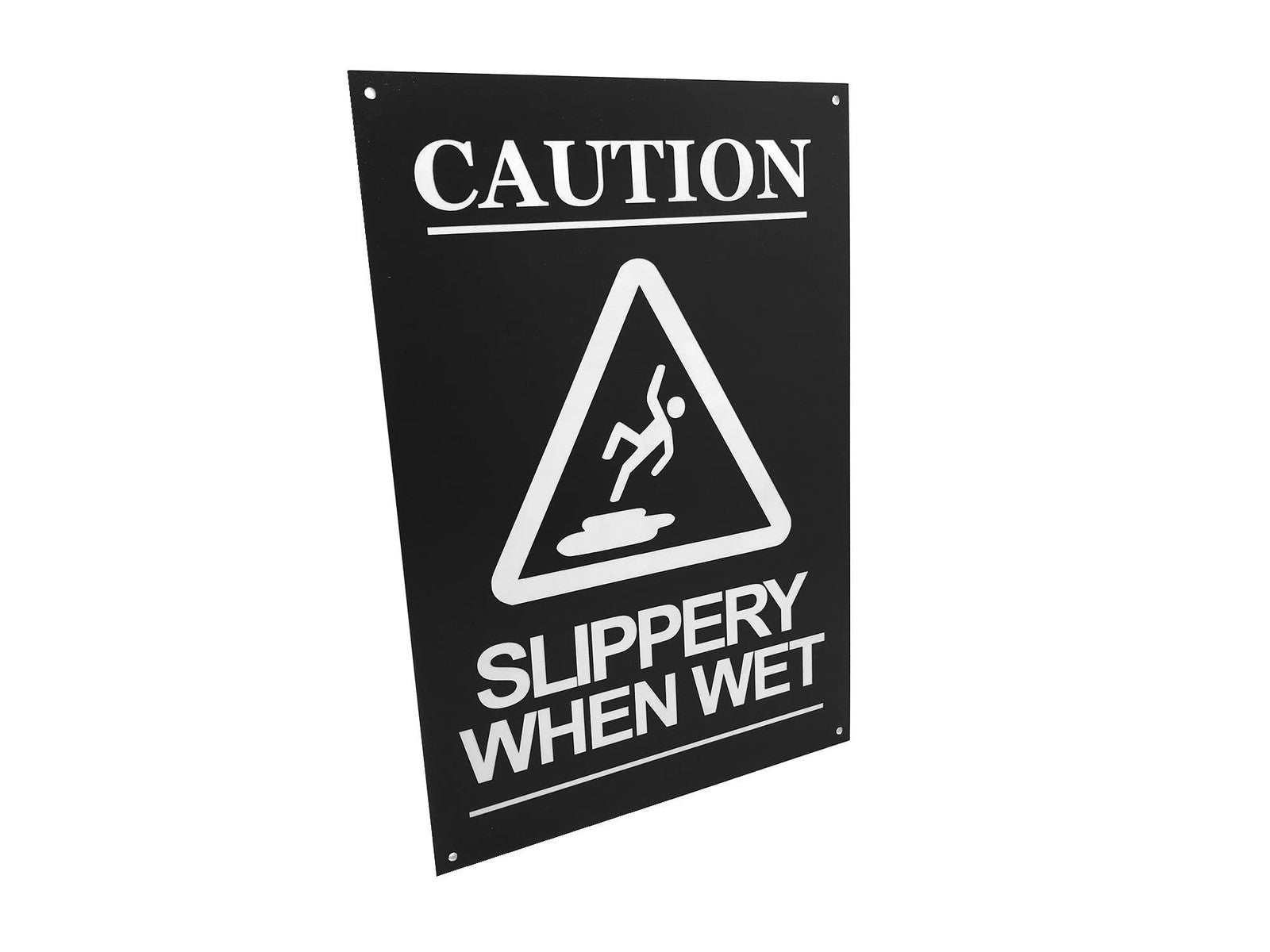 Caution Slippery When Wet Safety Sign – A4 Black ACM with 4 Screw Holes – by North By North East – Safety & Warning Signs