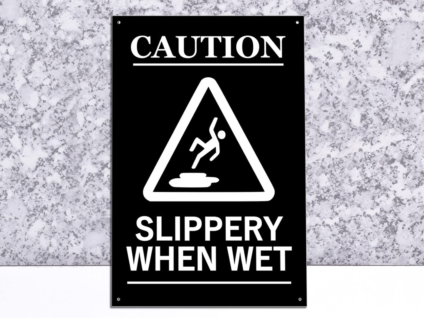 Caution Slippery When Wet Safety Sign – A4 Black ACM with 4 Screw Holes – by North By North East – Safety & Warning Signs