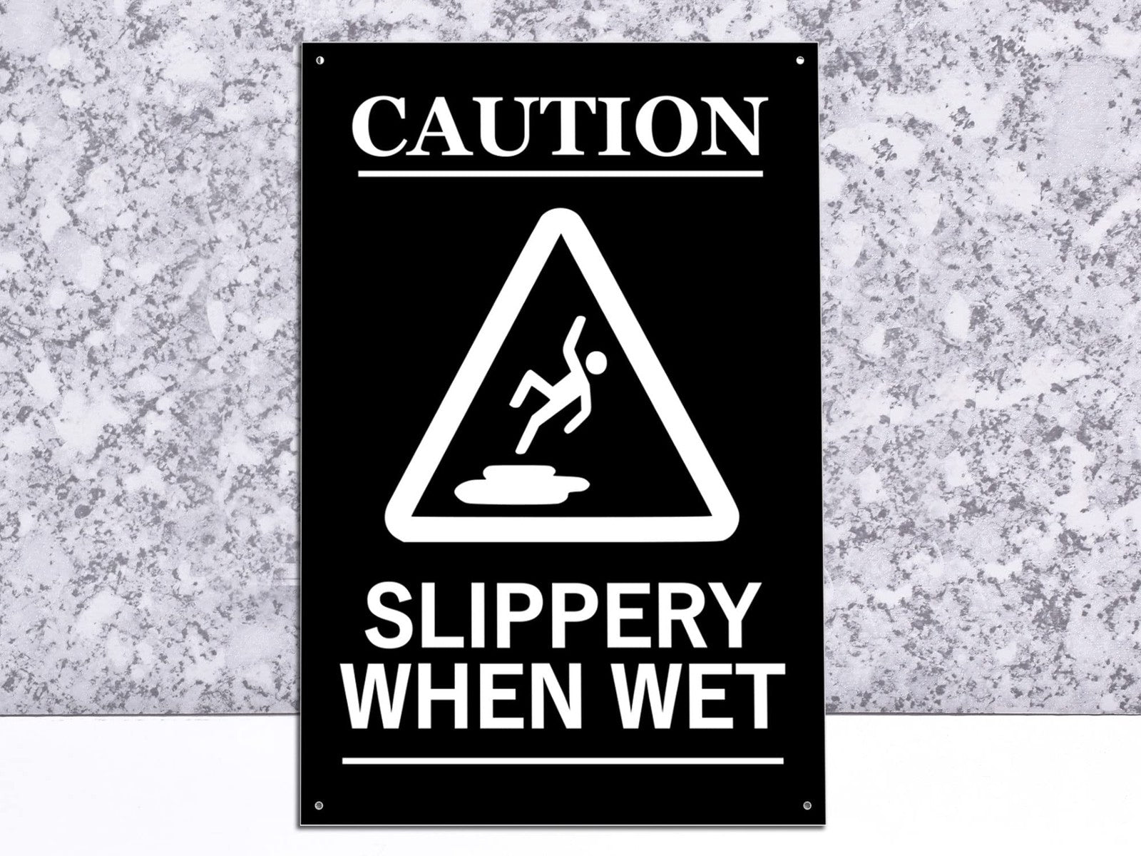 Caution Slippery When Wet Safety Sign – A4 Black ACM with 4 Screw Holes – by North By North East – Safety & Warning Signs