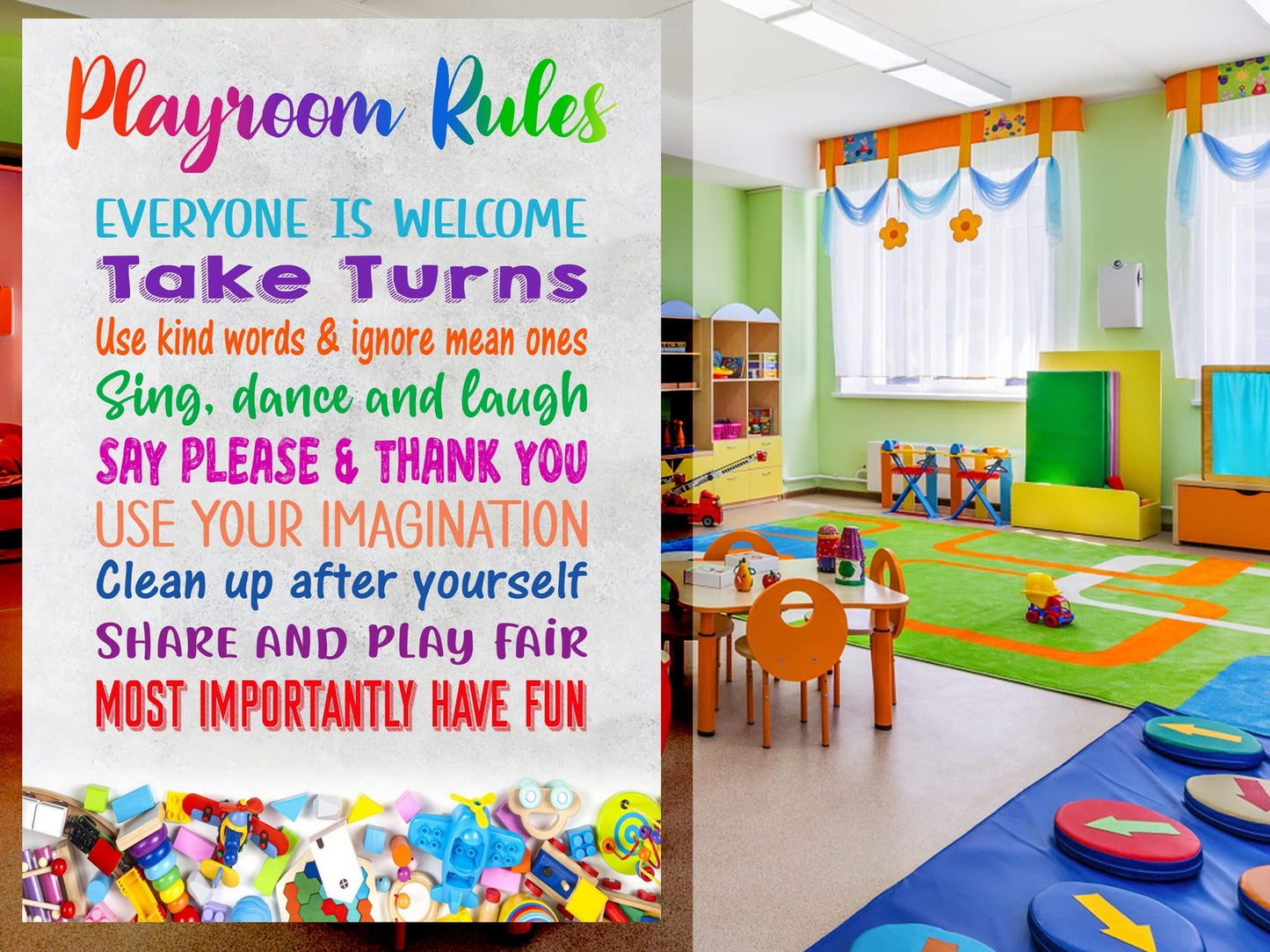 Colourful “Playroom Rules” Safety Sign – A4 ACM 297×210 mm with 4 Screw Holes – by North By North East – Safety & Warning Signs
