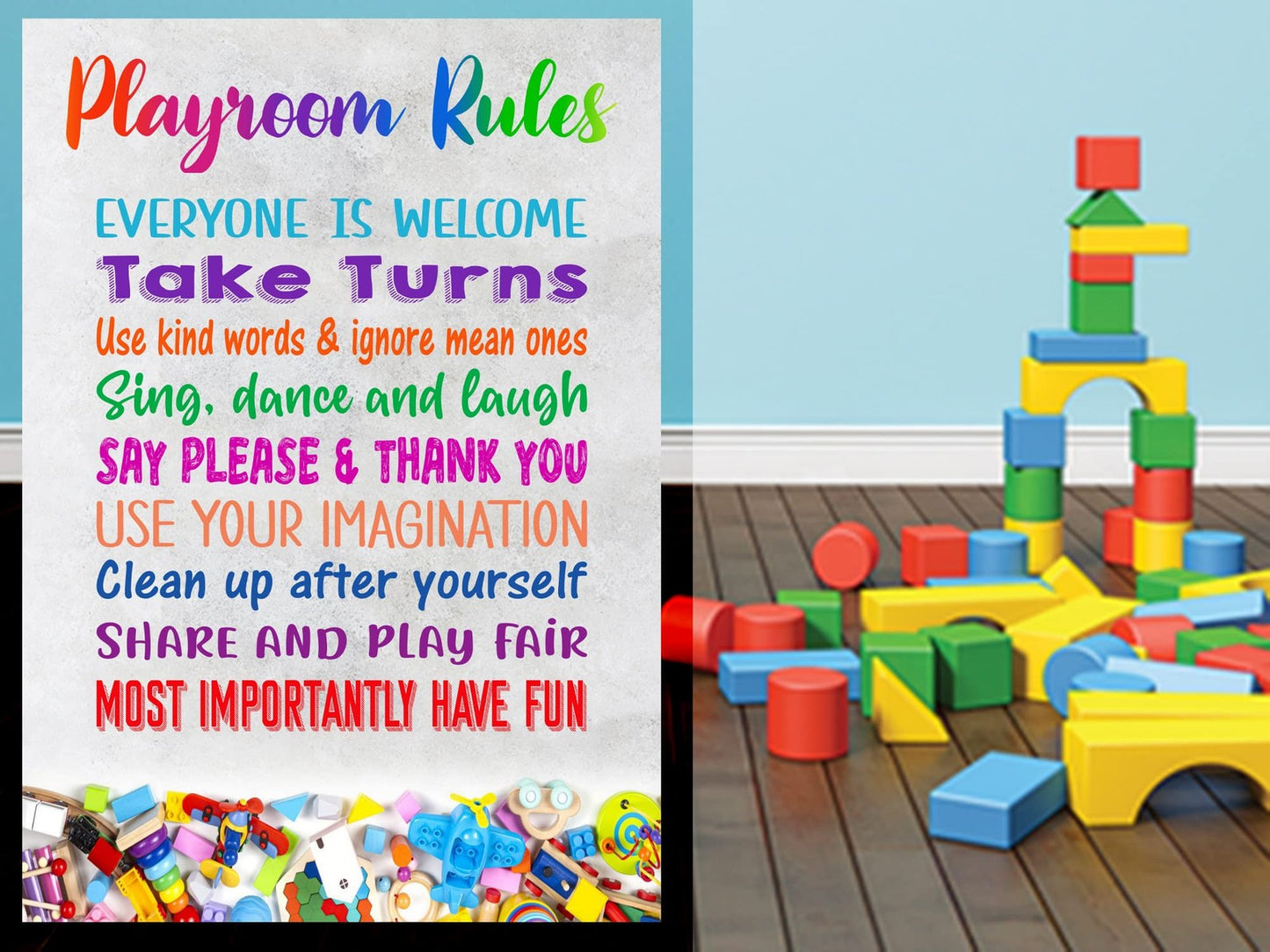 Colourful “Playroom Rules” Safety Sign – A4 ACM 297×210 mm with 4 Screw Holes – by North By North East – Safety & Warning Signs