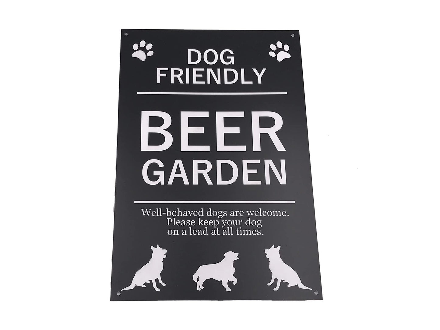 Dog-Friendly Beer Garden Sign – A4 Black ACM, 4 Screw Holes – UK Made – by North By North East – Garden & Outdoor Signs