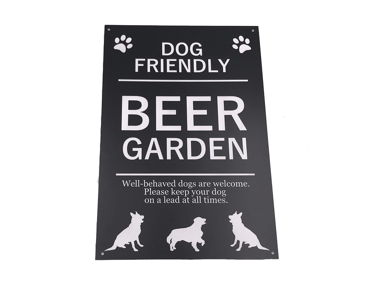 Dog-Friendly Beer Garden Sign – A4 Black ACM, 4 Screw Holes – UK Made – by North By North East – Garden & Outdoor Signs