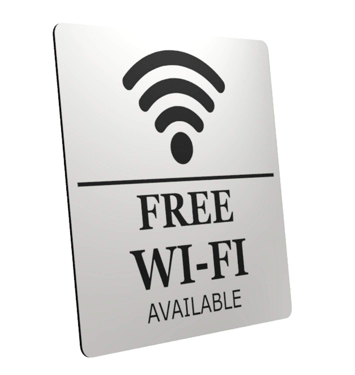 Free WiFi Available Sign – 145 mm Square Silver Aluminium Self-Adhesive, UK Made – by North By North East – Signs