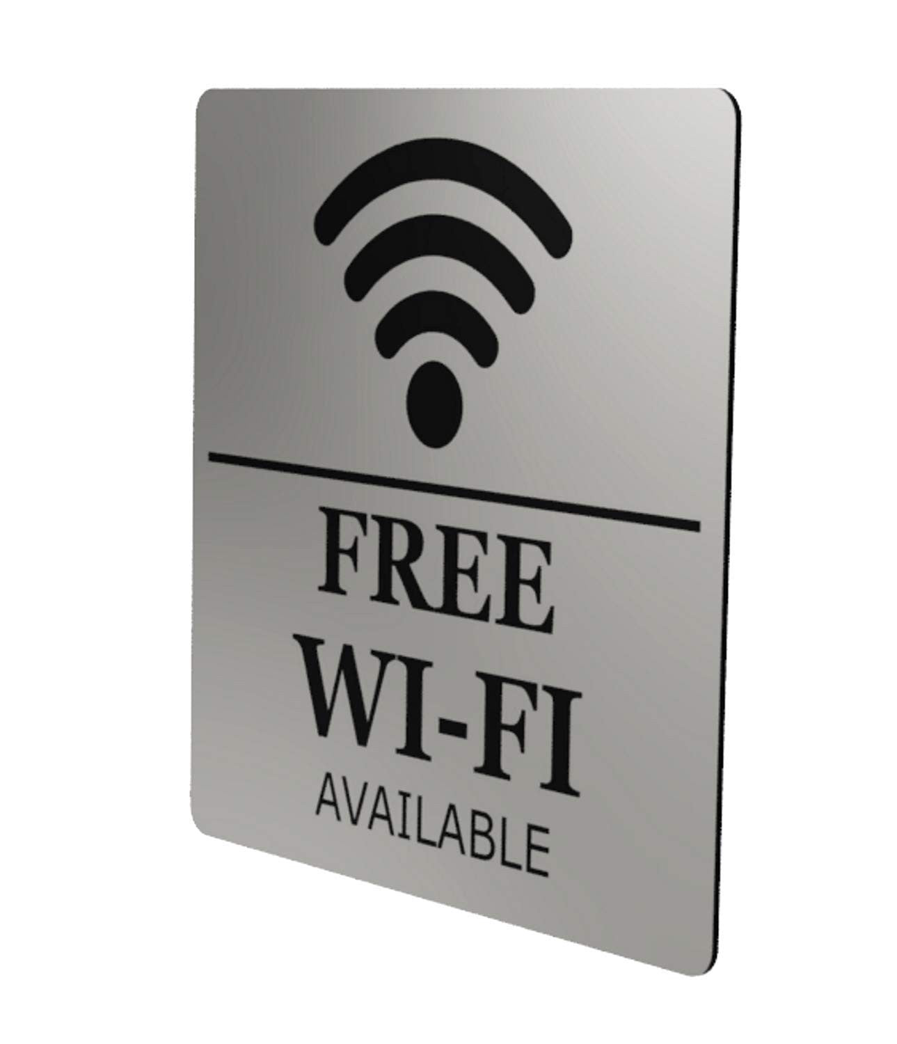 Free WiFi Available Sign – 145 mm Square Silver Aluminium Self-Adhesive, UK Made – by North By North East – Signs