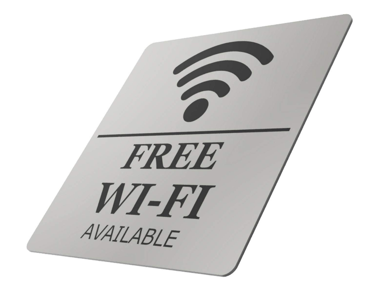 Free WiFi Available Sign – 145 mm Square Silver Aluminium Self-Adhesive, UK Made – by North By North East – Signs