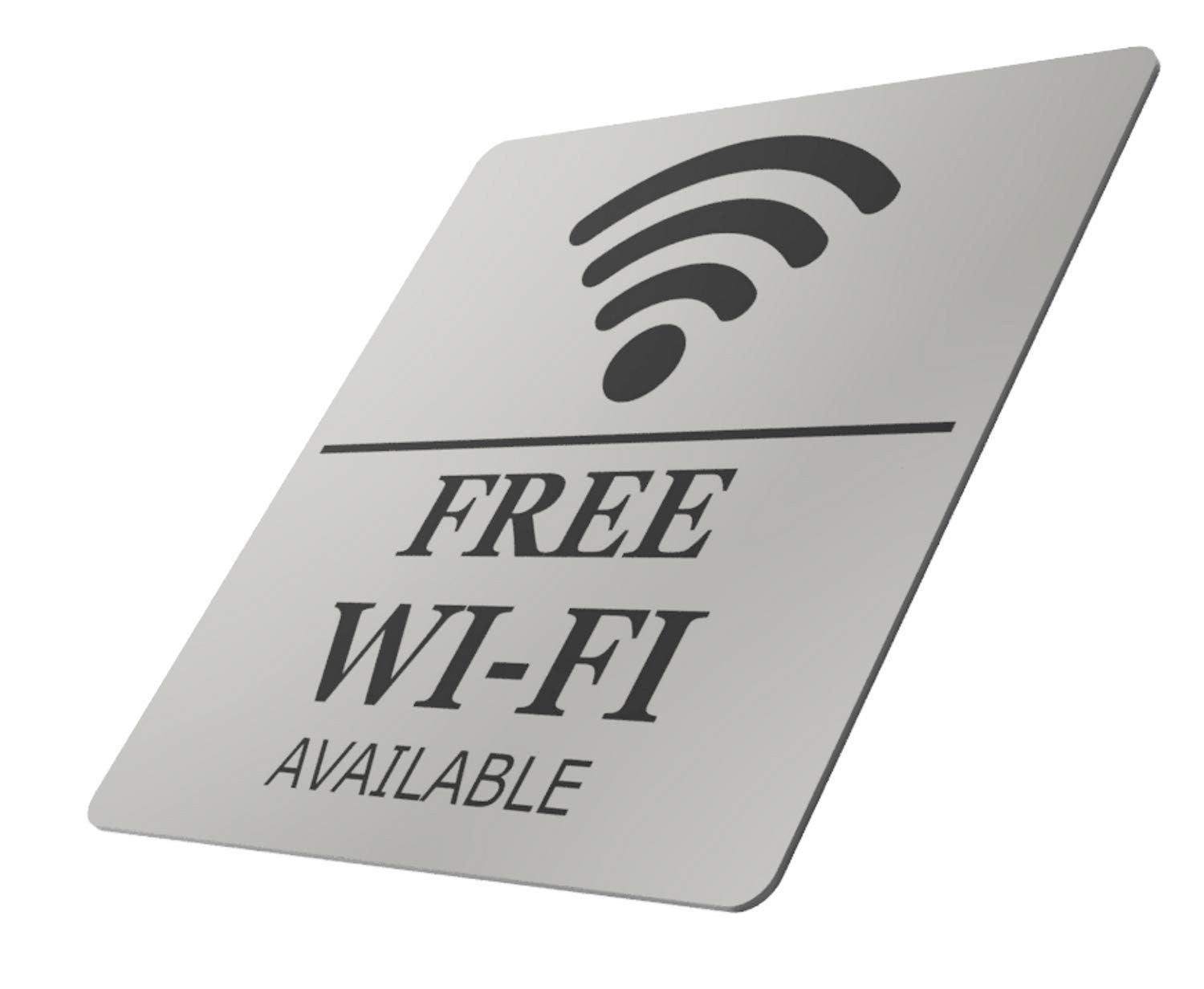 Free WiFi Available Sign – 145 mm Square Silver Aluminium Self-Adhesive, UK Made – by North By North East – Signs