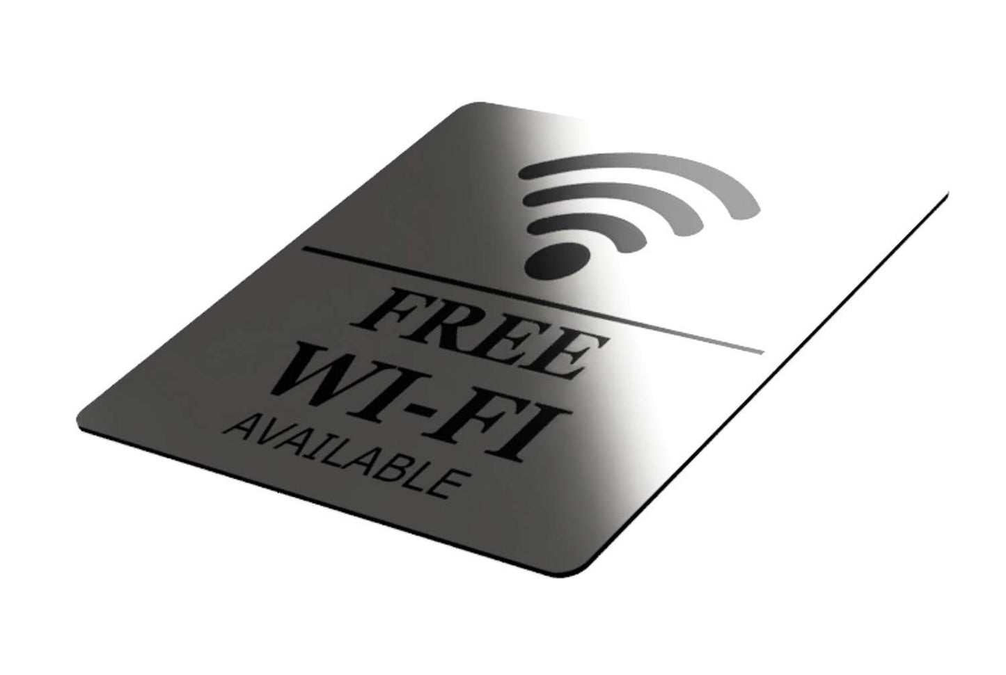 Free WiFi Available Sign – 145 mm Square Silver Aluminium Self-Adhesive, UK Made – by North By North East – Signs