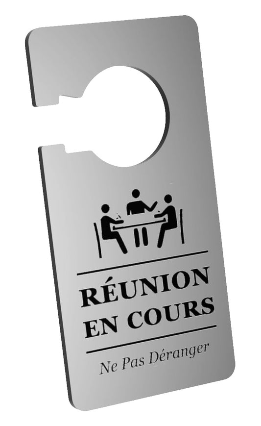 “Do Not Disturb – Meeting in Progress” hanging metal door sign – by North By North East – Signs