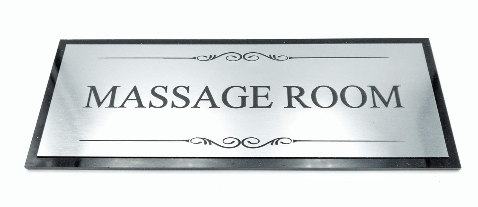 Massage Room Door Sign – Black & Silver Acrylic 195 × 76 mm Self-Adhesive – by North By North East – Signs