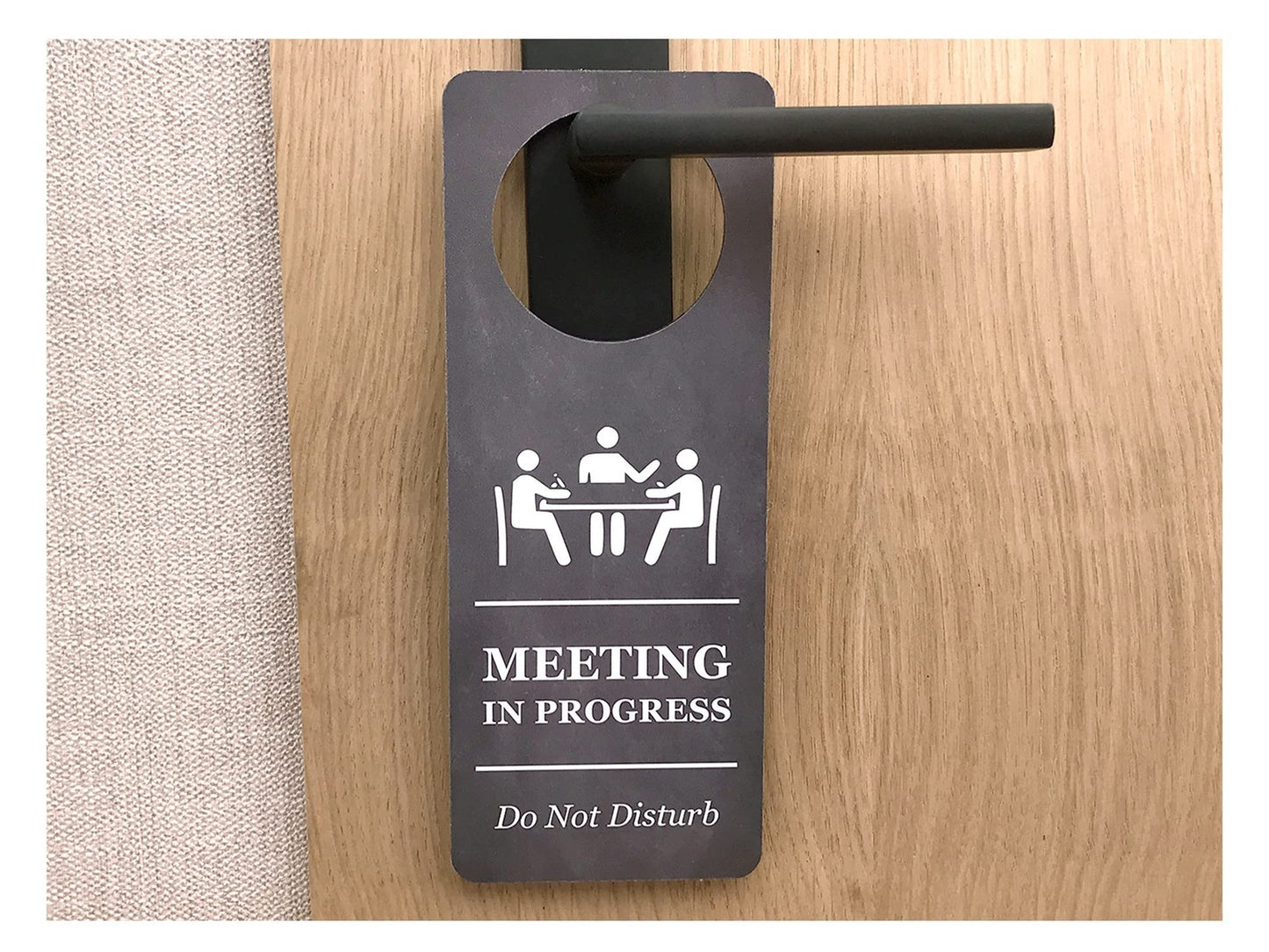 Large Black "Meeting in Progress" Door Hanger – Professional Office, Clinic, Sal – by North By North East – Business Hours & Policy Signs