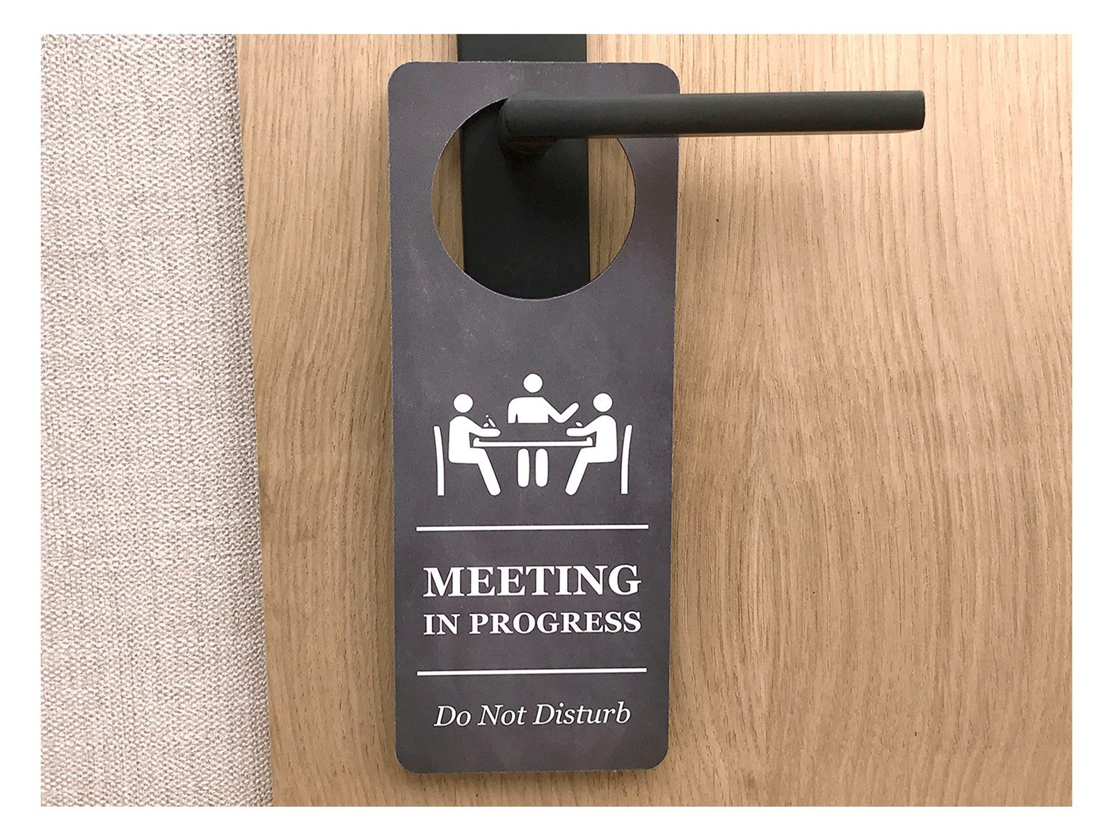 Large Black "Meeting in Progress" Door Hanger – Professional Office, Clinic, Sal – by North By North East – Business Hours & Policy Signs