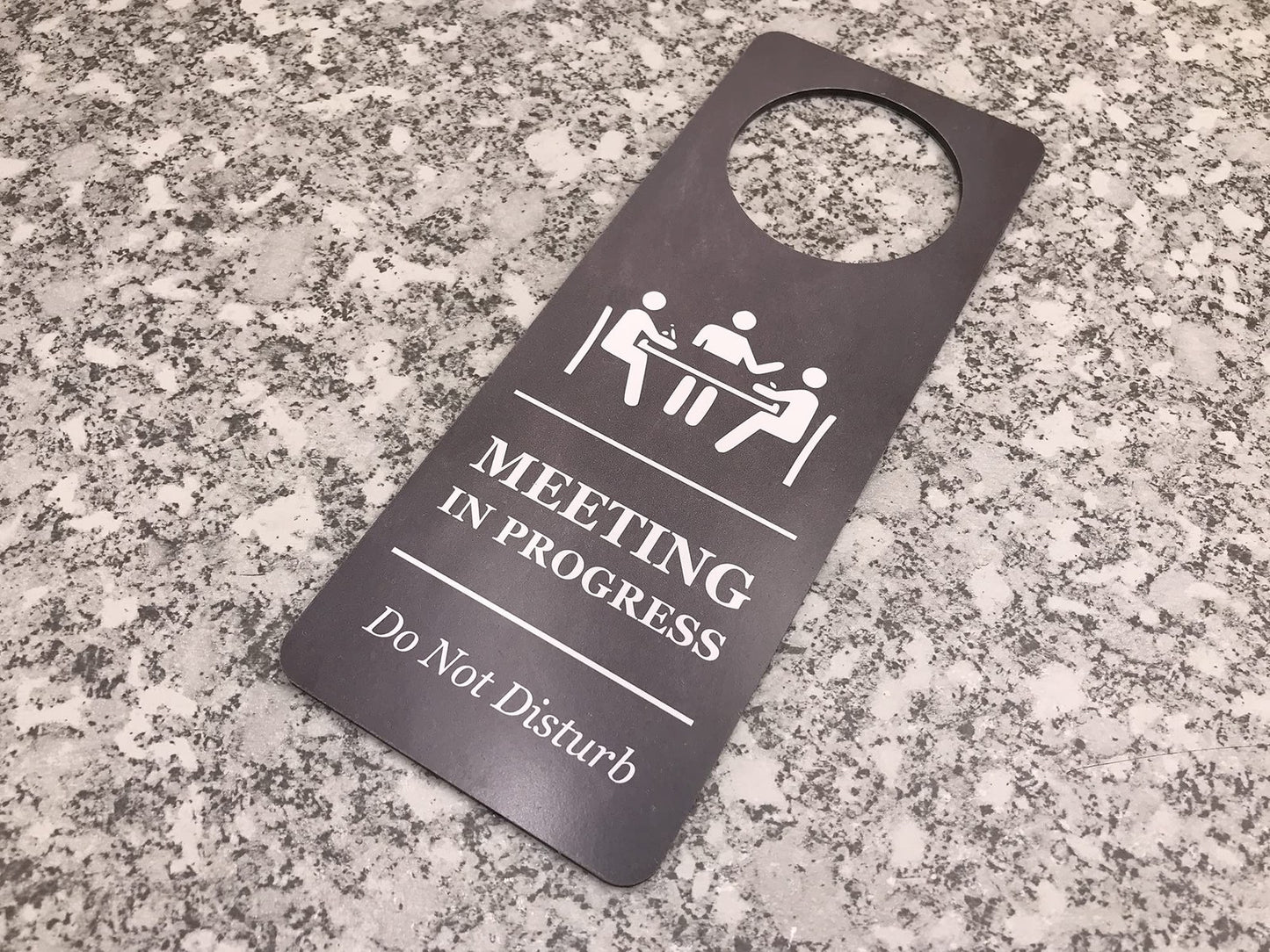 Large Black "Meeting in Progress" Door Hanger – Professional Office, Clinic, Sal – by North By North East – Business Hours & Policy Signs