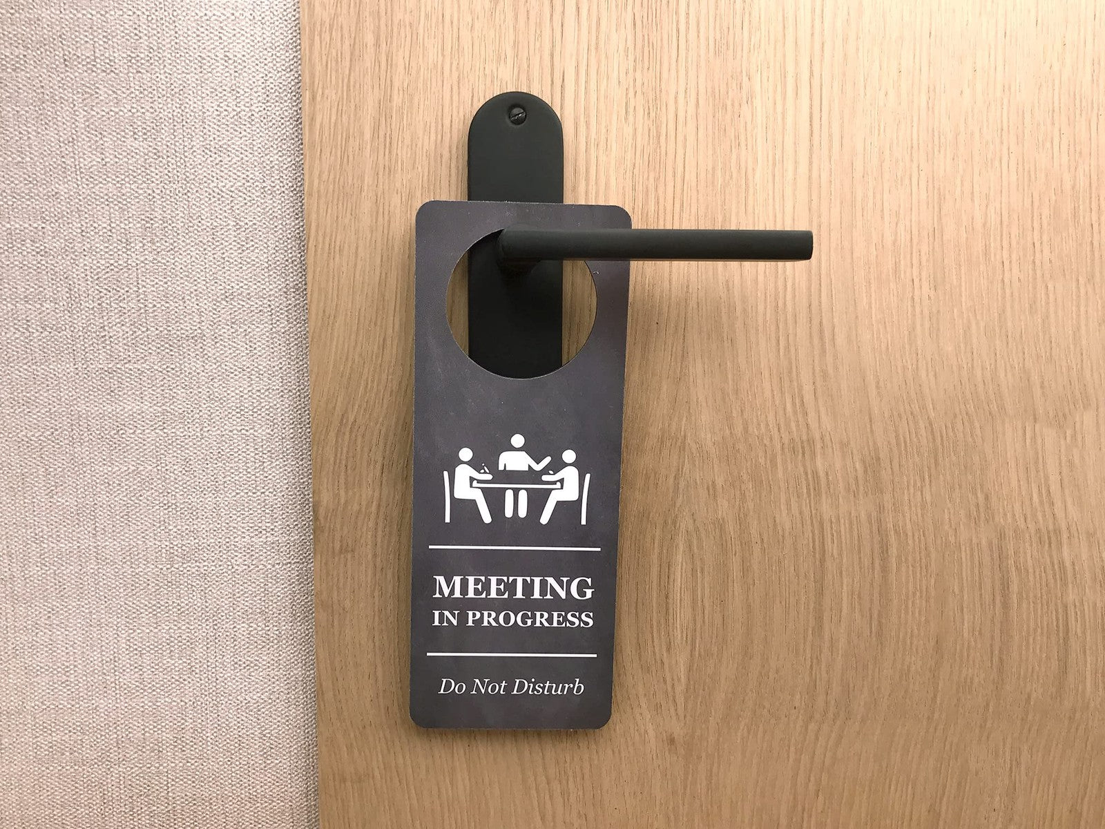 Large Black "Meeting in Progress" Door Hanger – Professional Office, Clinic, Sal – by North By North East – Business Hours & Policy Signs