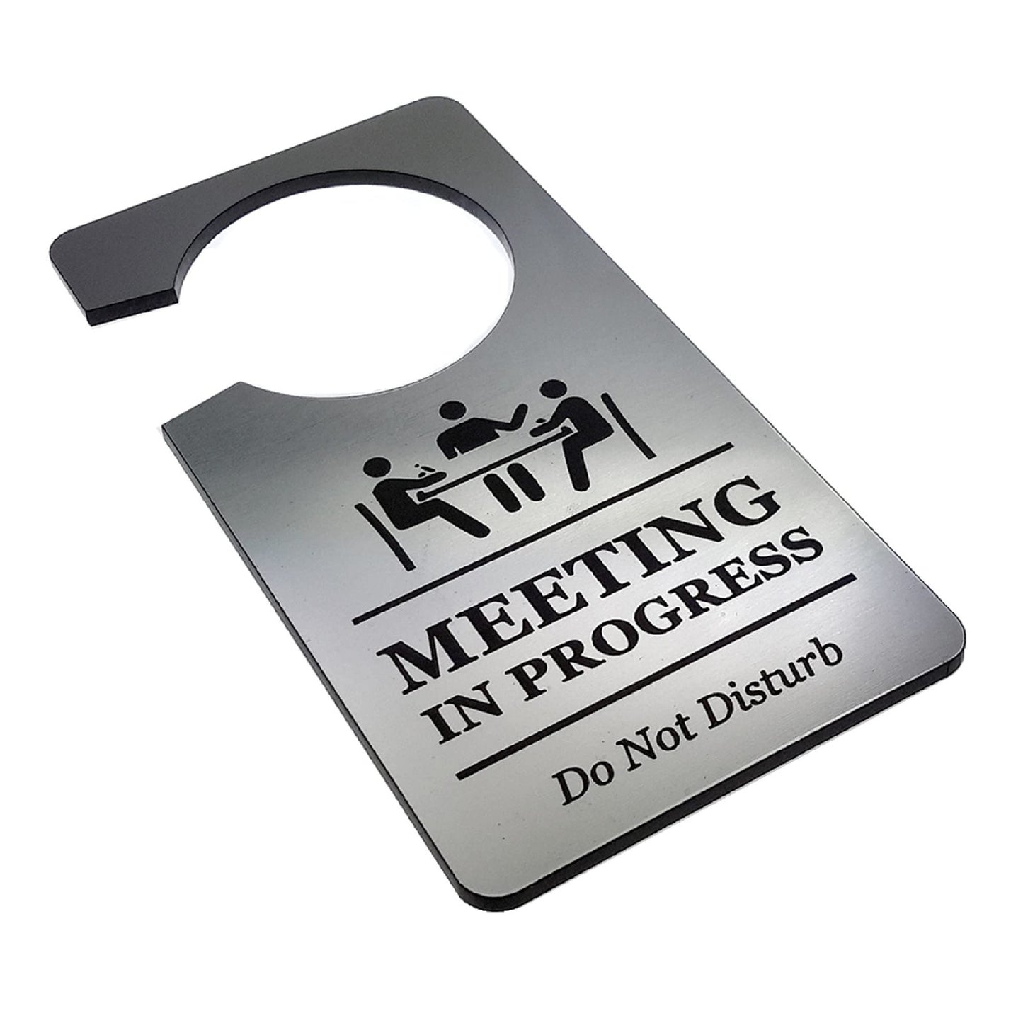 Silver Do Not Disturb Meeting in Progress Door Hanger – 145×75mm Acrylic Sign – by North By North East – Signs