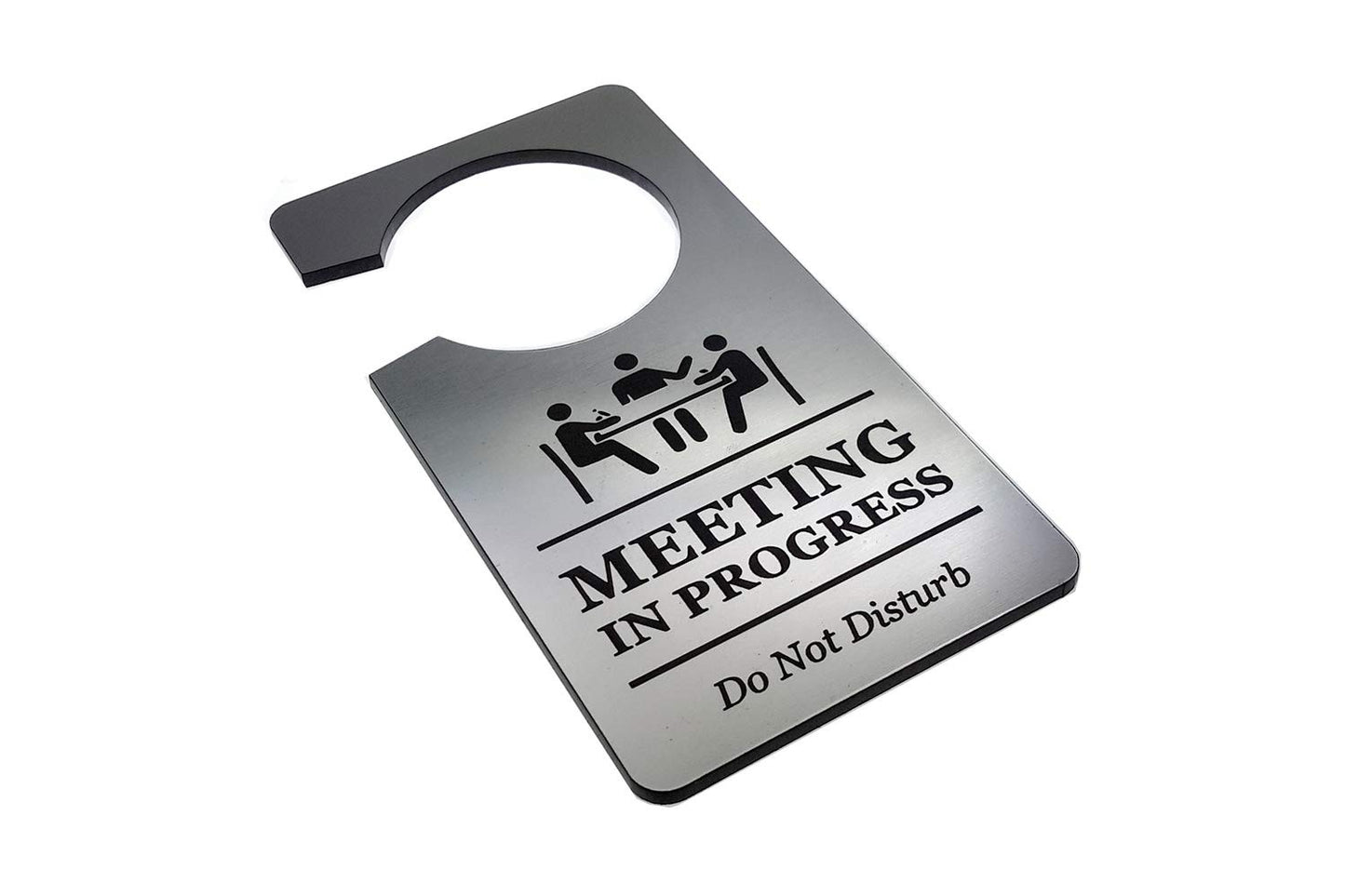 Silver Do Not Disturb Meeting in Progress Door Hanger – 145×75mm Acrylic Sign – by North By North East – Signs