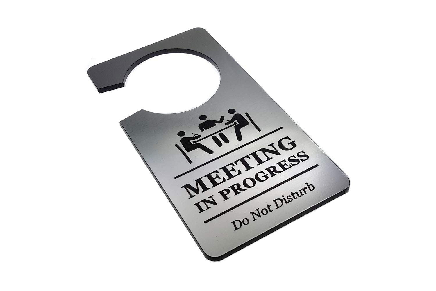 Silver Do Not Disturb Meeting in Progress Door Hanger – 145×75mm Acrylic Sign – by North By North East – Signs