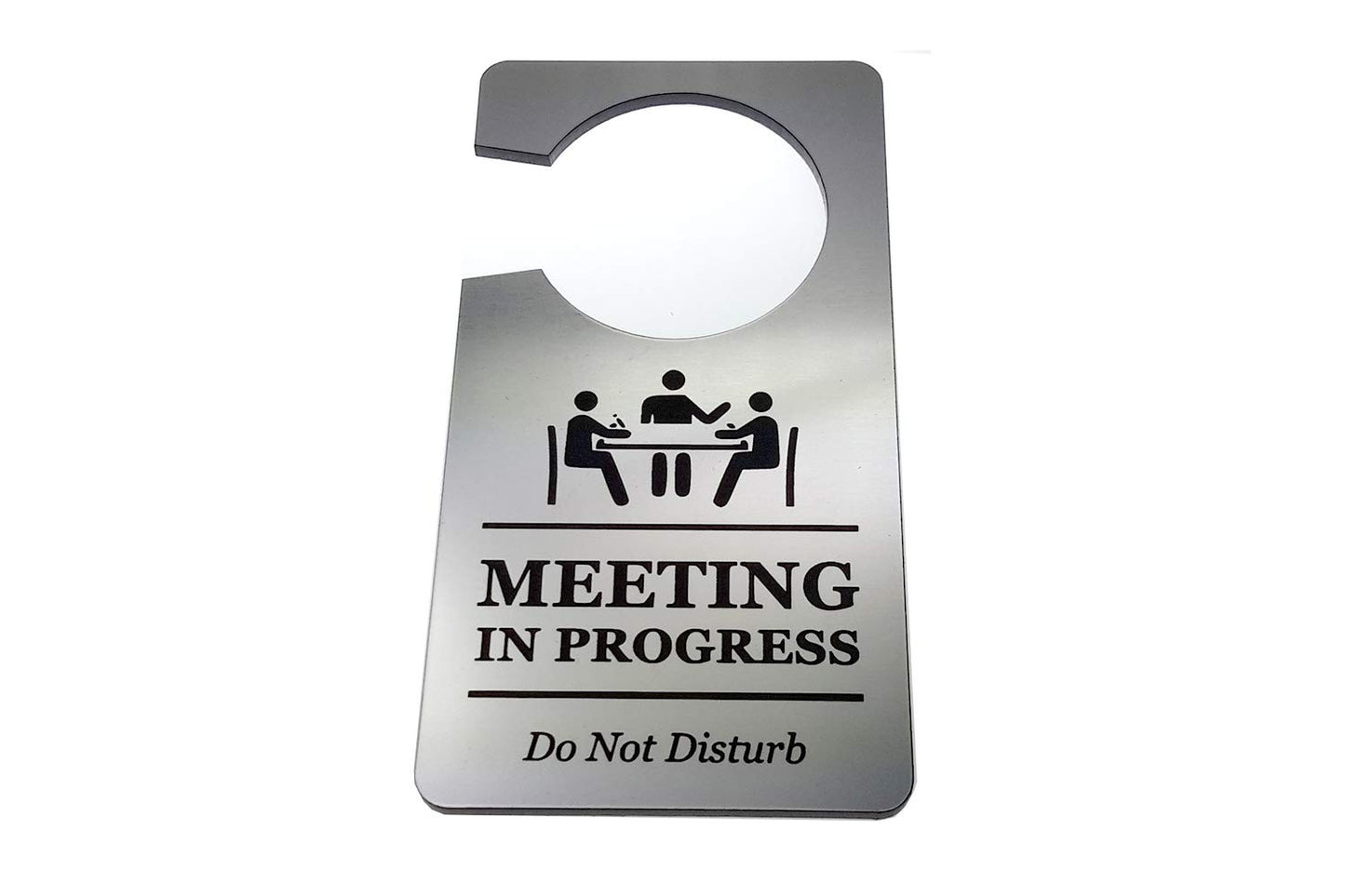 Silver Do Not Disturb Meeting in Progress Door Hanger – 145×75mm Acrylic Sign – by North By North East – Signs