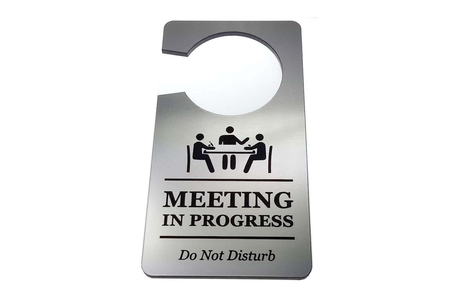 Silver Do Not Disturb Meeting in Progress Door Hanger – 145×75mm Acrylic Sign – by North By North East – Signs