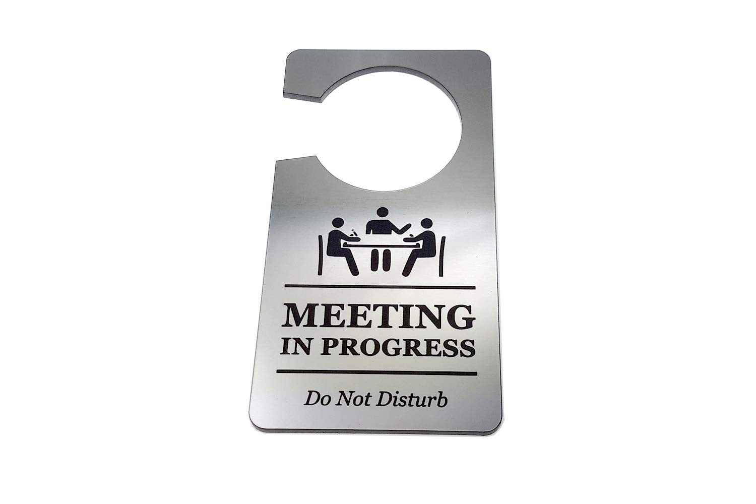 Silver Do Not Disturb Meeting in Progress Door Hanger – 145×75mm Acrylic Sign – by North By North East – Signs