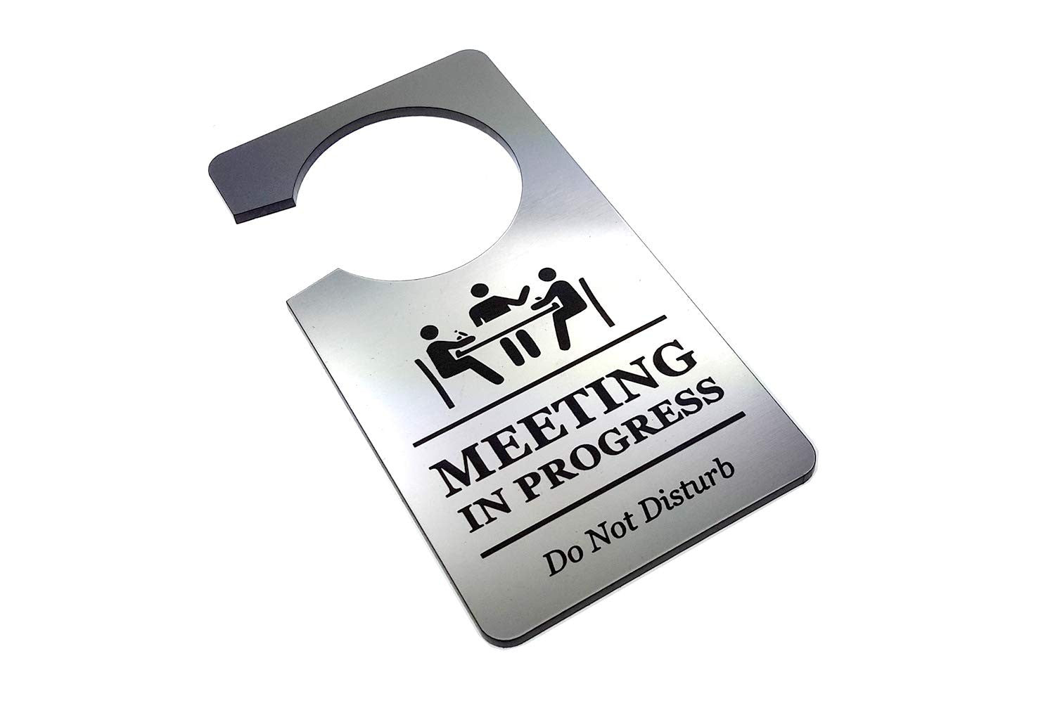 Silver Do Not Disturb Meeting in Progress Door Hanger – 145×75mm Acrylic Sign – by North By North East – Signs