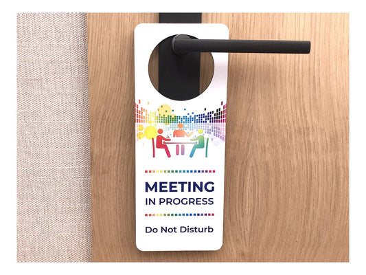 Multicoloured Meeting in Progress Door Sign – Do Not Disturb Office Notice – by North By North East – Business Hours & Policy Signs