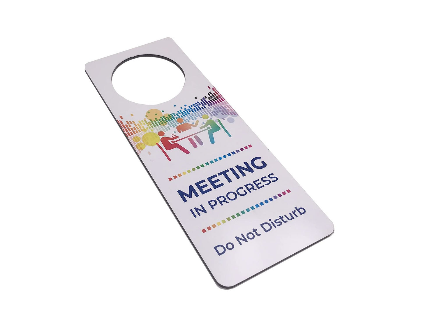 Multicoloured Meeting in Progress Door Sign – Do Not Disturb Office Notice – by North By North East – Business Hours & Policy Signs
