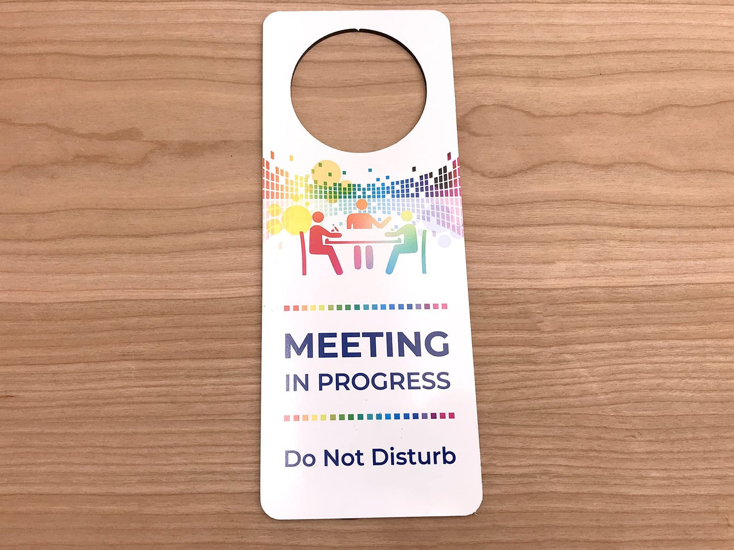 Multicoloured Meeting in Progress Door Sign – Do Not Disturb Office Notice – by North By North East – Business Hours & Policy Signs