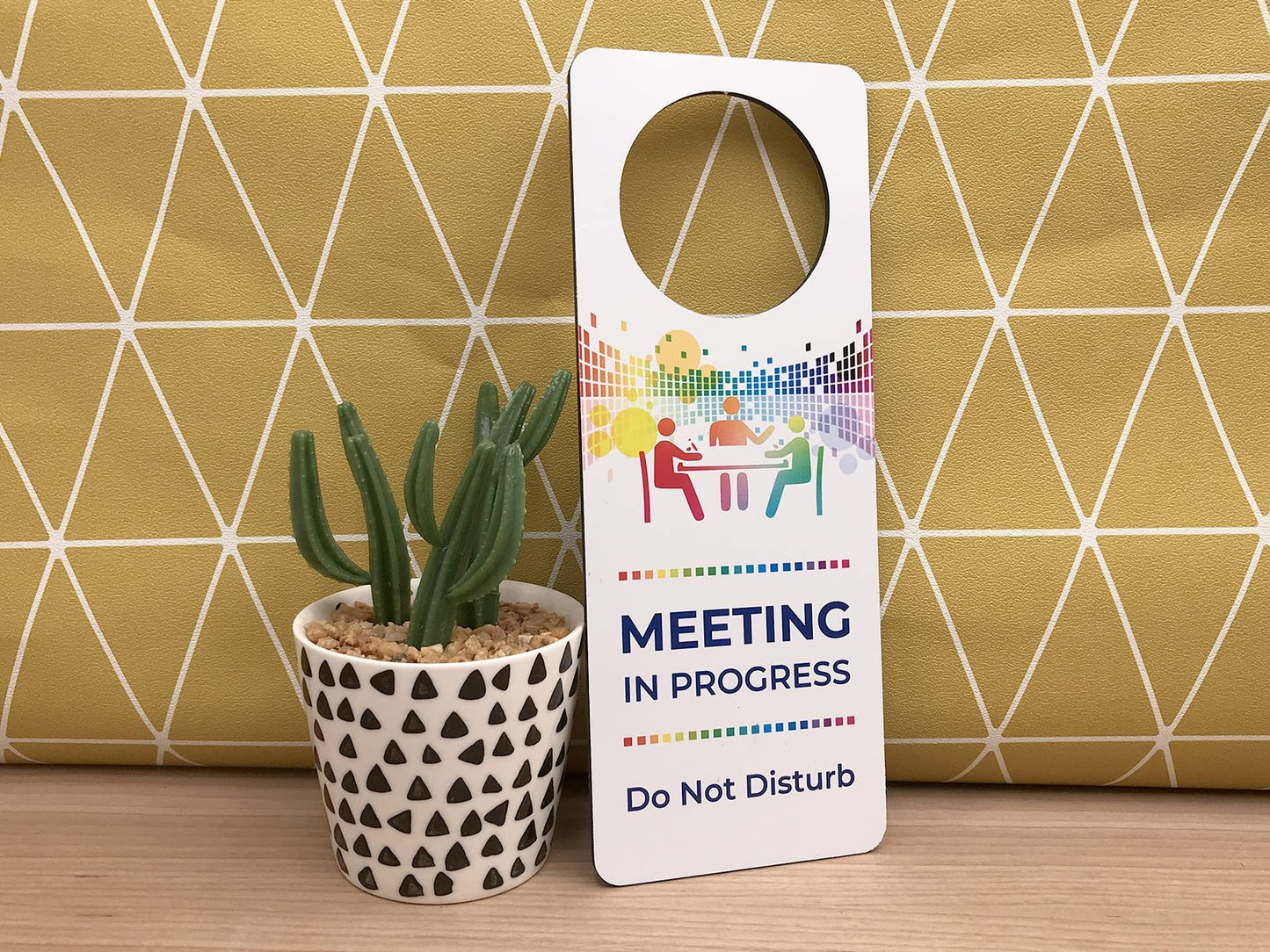 Multicoloured Meeting in Progress Door Sign – Do Not Disturb Office Notice – by North By North East – Business Hours & Policy Signs