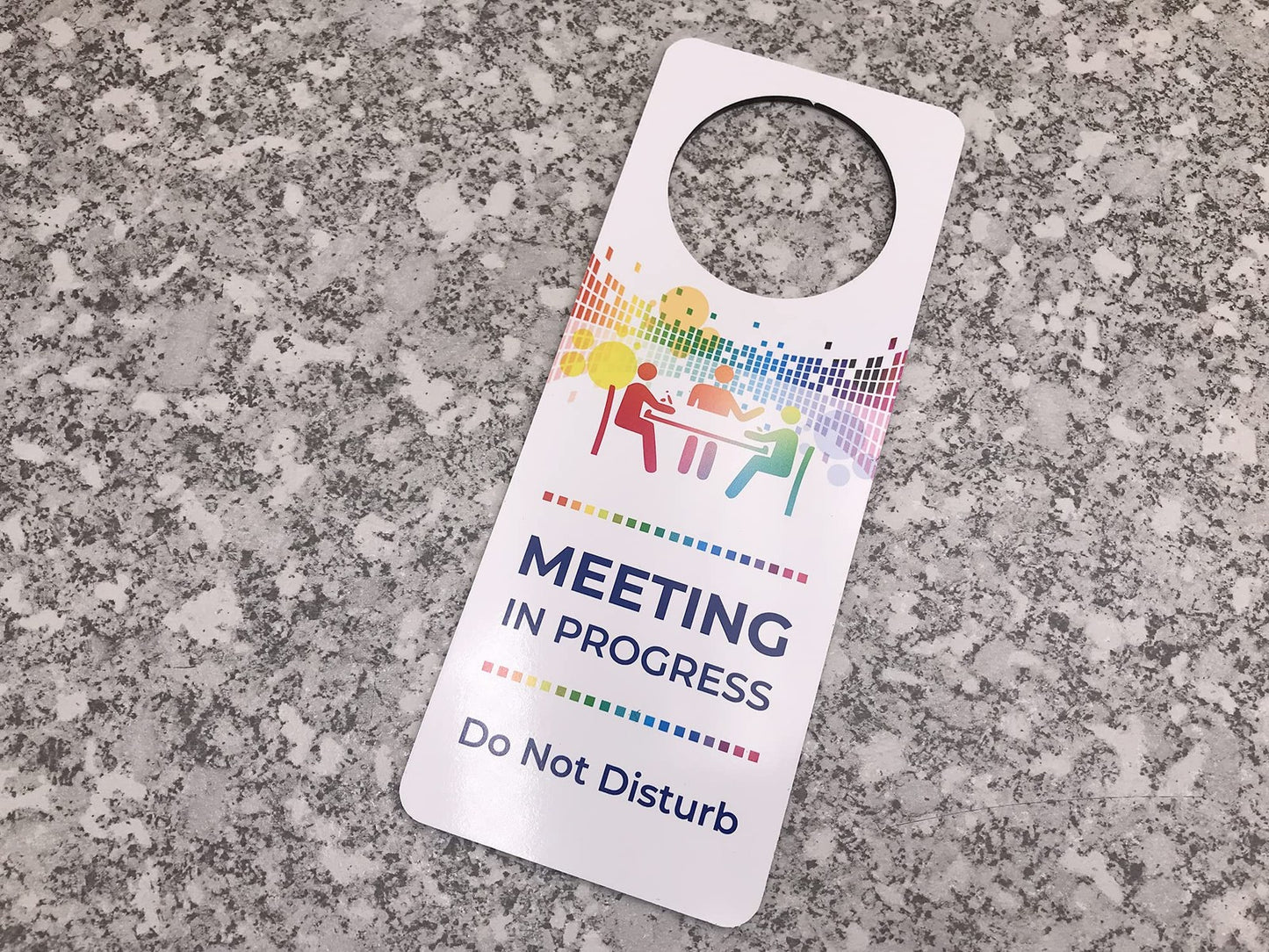 Multicoloured Meeting in Progress Door Sign – Do Not Disturb Office Notice – by North By North East – Business Hours & Policy Signs
