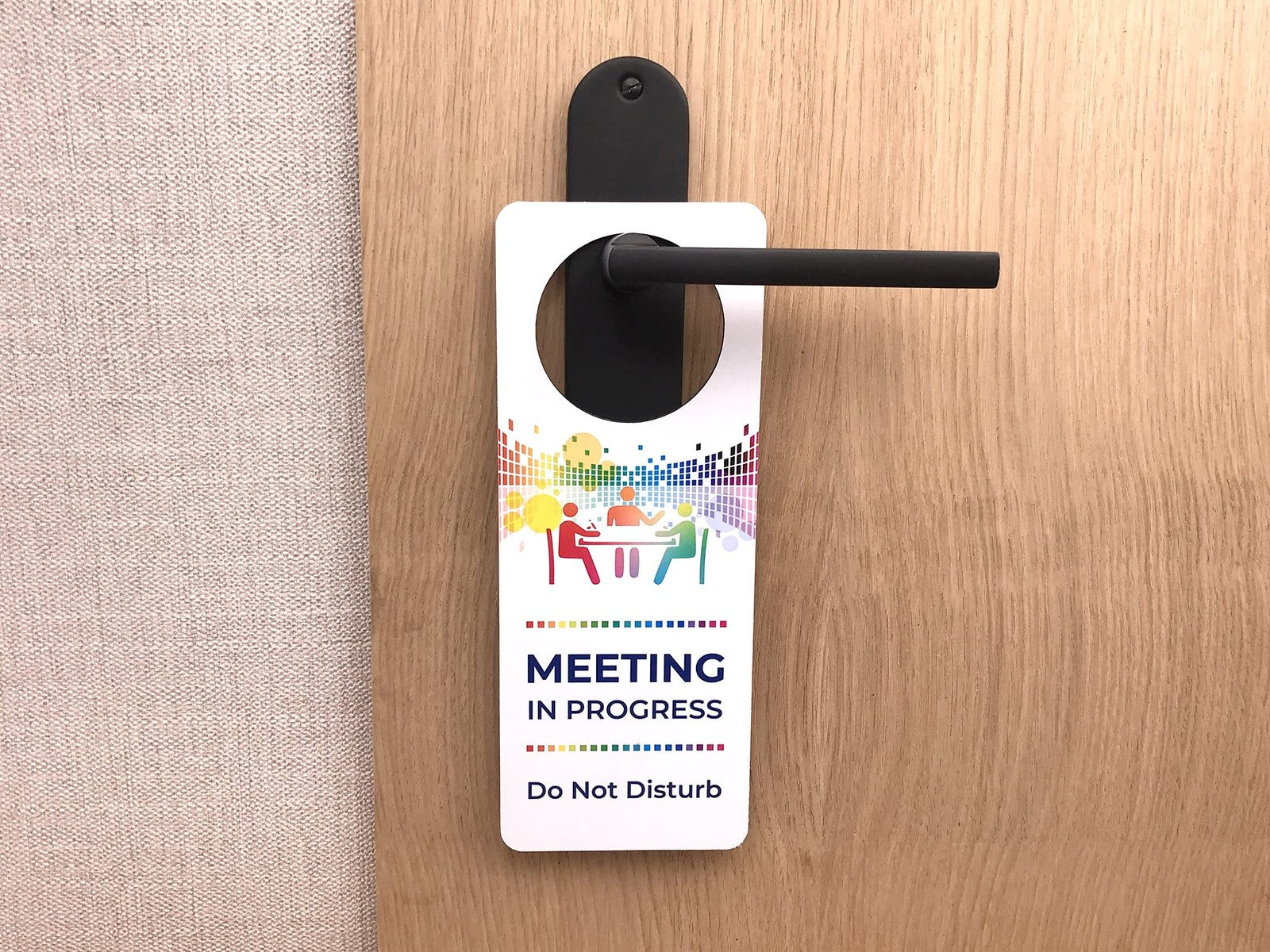Multicoloured Meeting in Progress Door Sign – Do Not Disturb Office Notice – by North By North East – Business Hours & Policy Signs