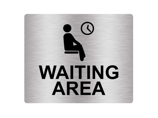 Waiting Area Sign – Black Metal Self-Adhesive – 115x85 mm – Made & Dispatched UK – by North By North East – Signs