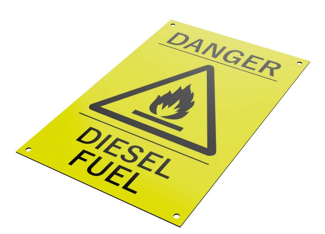Warnschild mit Aufschrift "Danger Diesel Fuel Driver", Gelb und Schwarz – by North By North East – Safety & Warning Signs