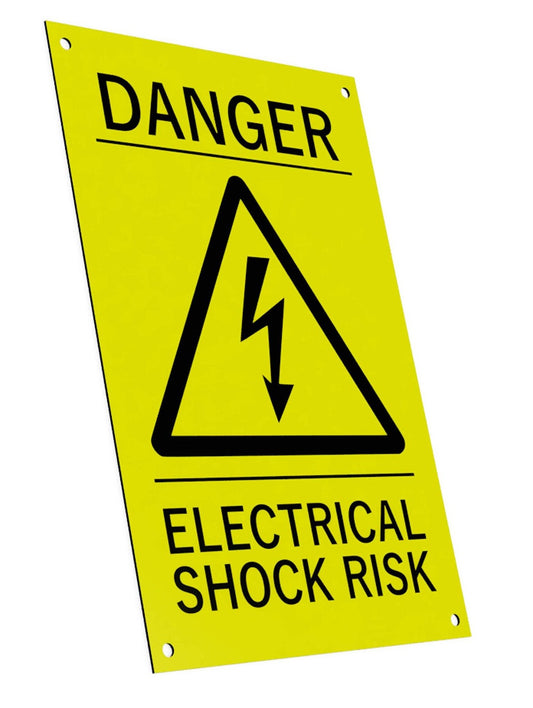 Warnschild Danger of Electrical Shock, mit Gravur, Gelb/Schwarz – by North By North East – Safety & Warning Signs