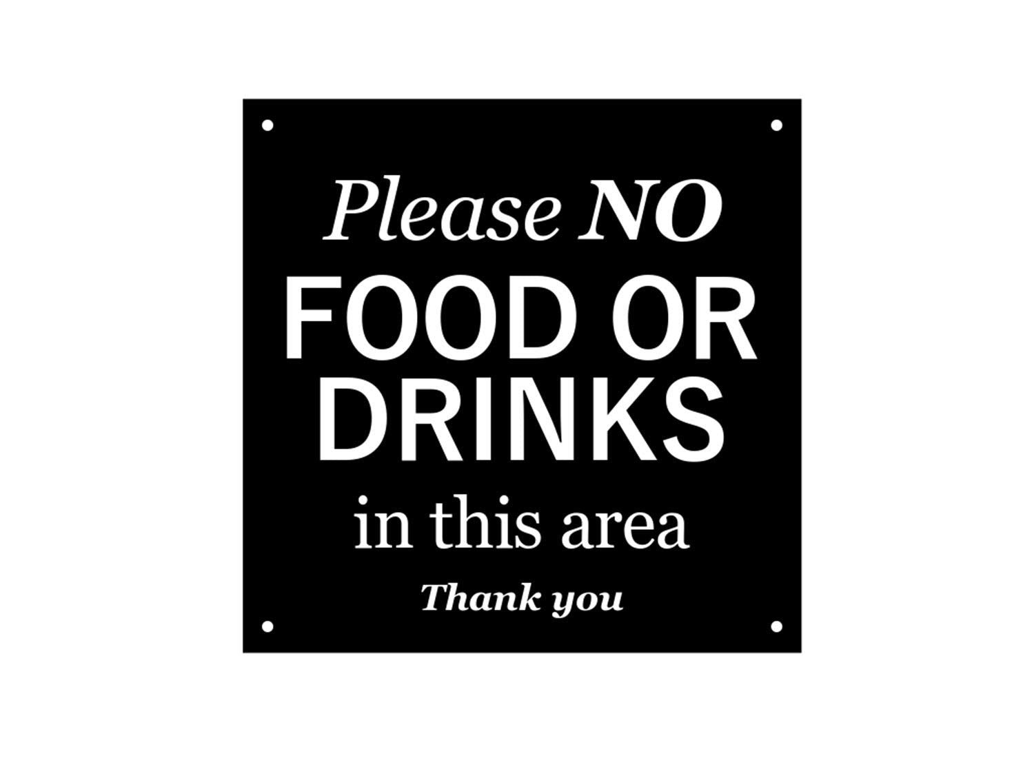 No Food or Drinks Sign – Black HIPS Plastic, 145mm, 4 Screw Holes – by North By North East – Signs