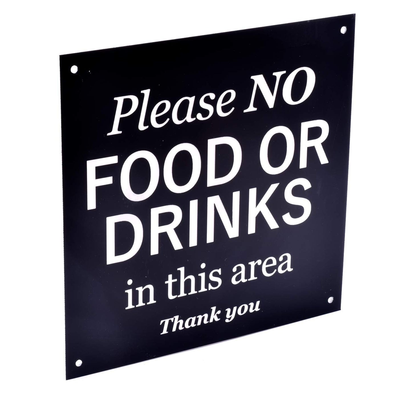 No Food or Drinks Sign – Black HIPS Plastic, 145mm, 4 Screw Holes – by North By North East – Signs