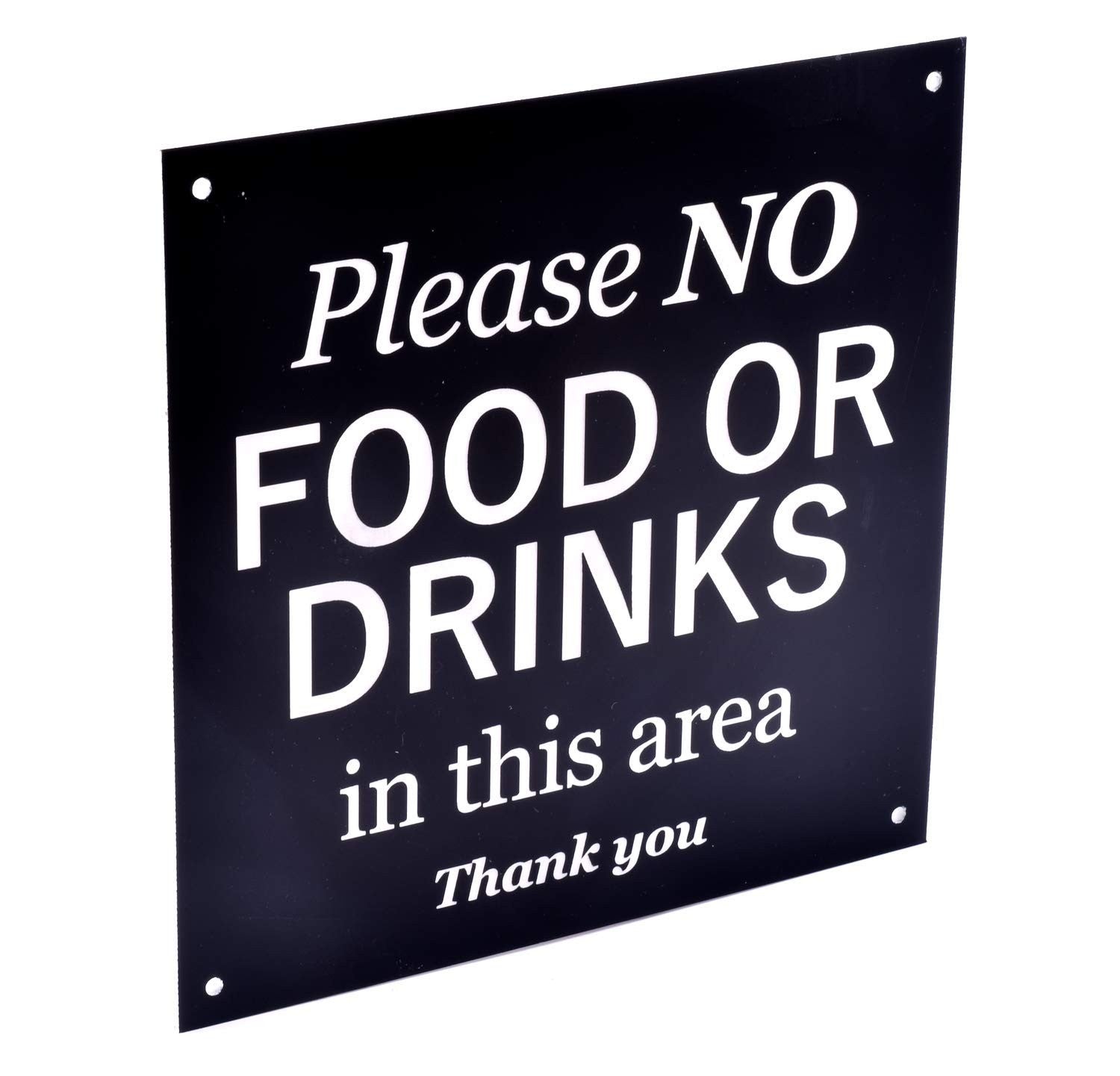 No Food or Drinks Sign – Black HIPS Plastic, 145mm, 4 Screw Holes – by North By North East – Signs