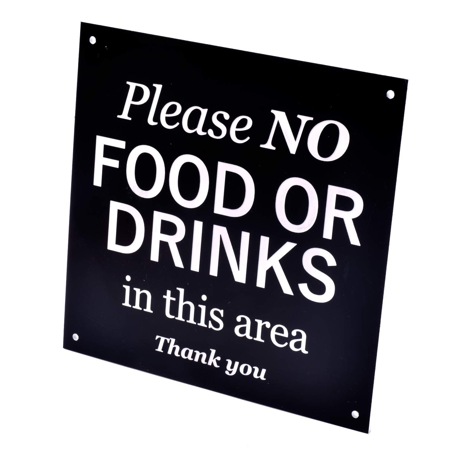 No Food or Drinks Sign – Black HIPS Plastic, 145mm, 4 Screw Holes – by North By North East – Signs