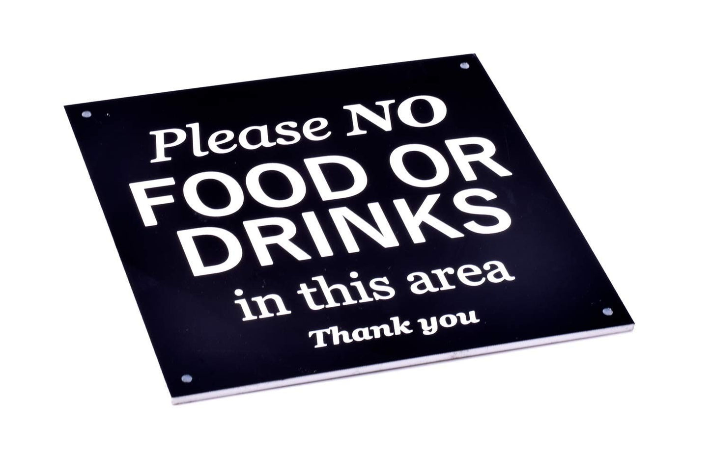 No Food or Drinks Sign – Black HIPS Plastic, 145mm, 4 Screw Holes – by North By North East – Signs